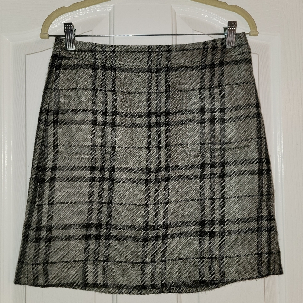 J. Crew Plaid A-Line Skirt - Black and Gray
